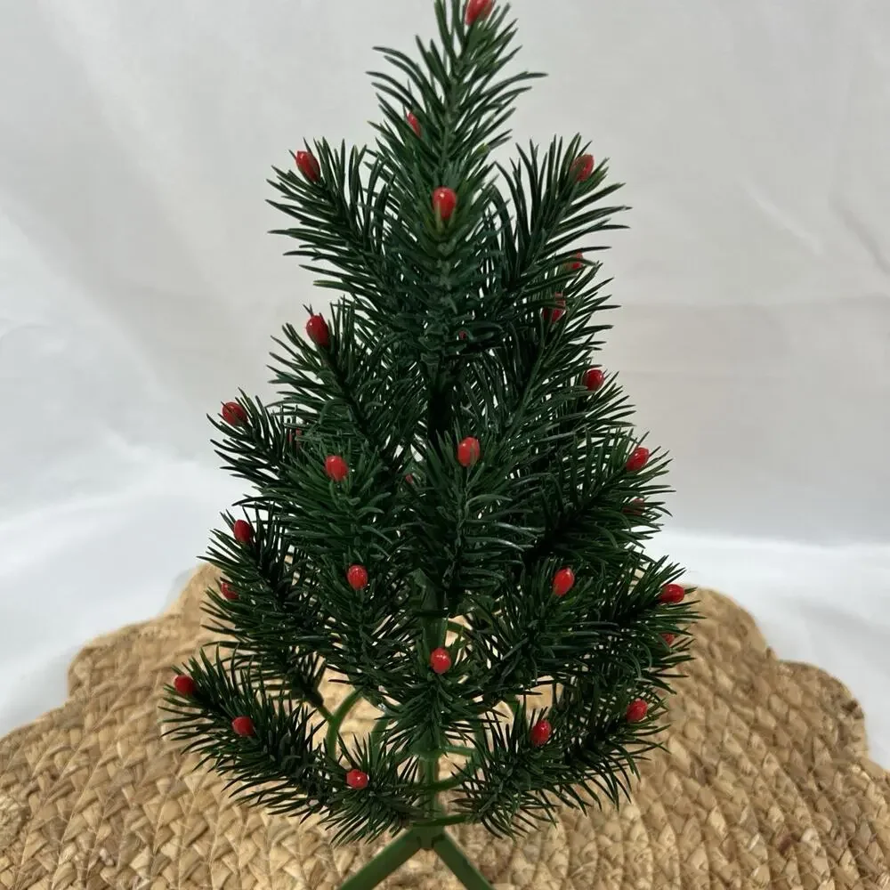 Vintage Mid Century Table Decoration SMALL Christmas Tree RED TIP BERRY 12” Mini
